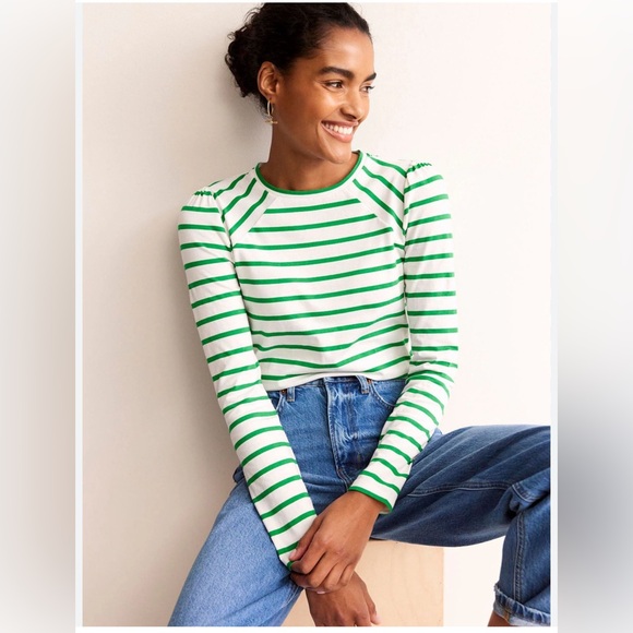 Boden Green 100% Cotton
Arabella Stripe puff sleeve T-Shirt Size 8 - Picture 1 of 4